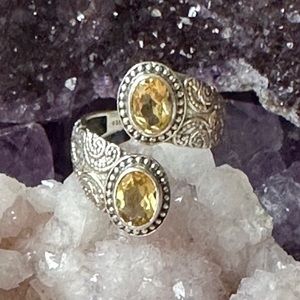 Genuine Citrine bypass sterling silver ring